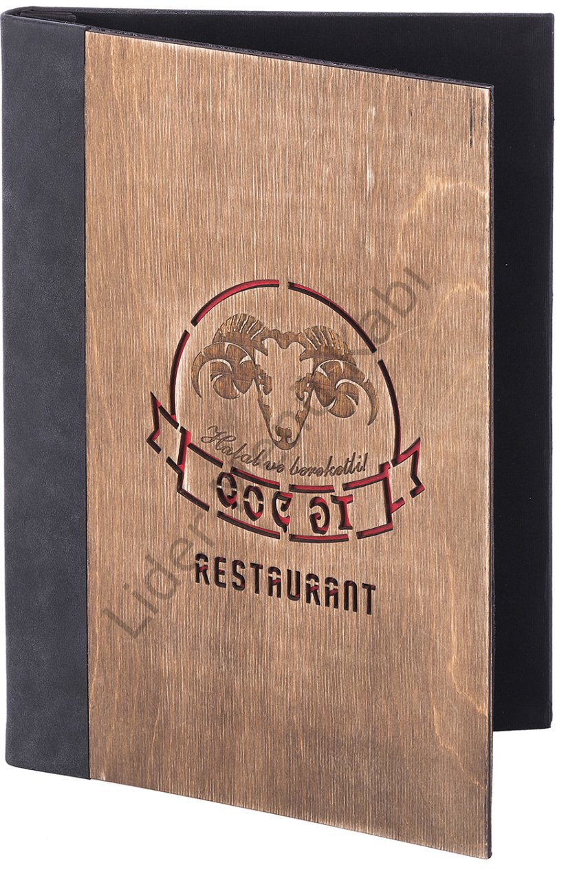 Kod: 0555 Ahşap İçten Vidalı Lazer Baskı Menü Kabı (Ebat: 25x32 cm)